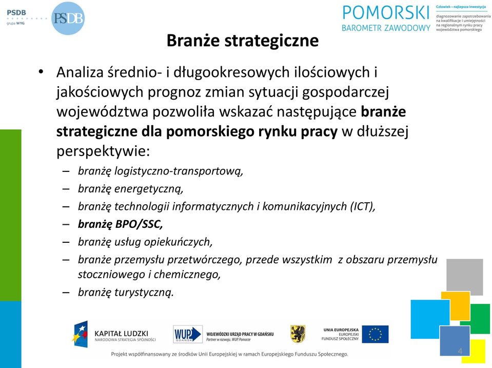 logistyczno-transportową, branżę energetyczną, branżę technologii informatycznych i komunikacyjnych (ICT), branżę BPO/SSC,