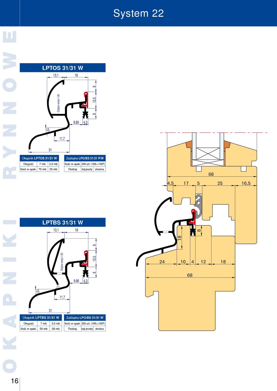 70 mb 3 mb Rodzaj kąt prosty skośna LPTBS 31/31 W Okapnik LPTBS 31/31 W