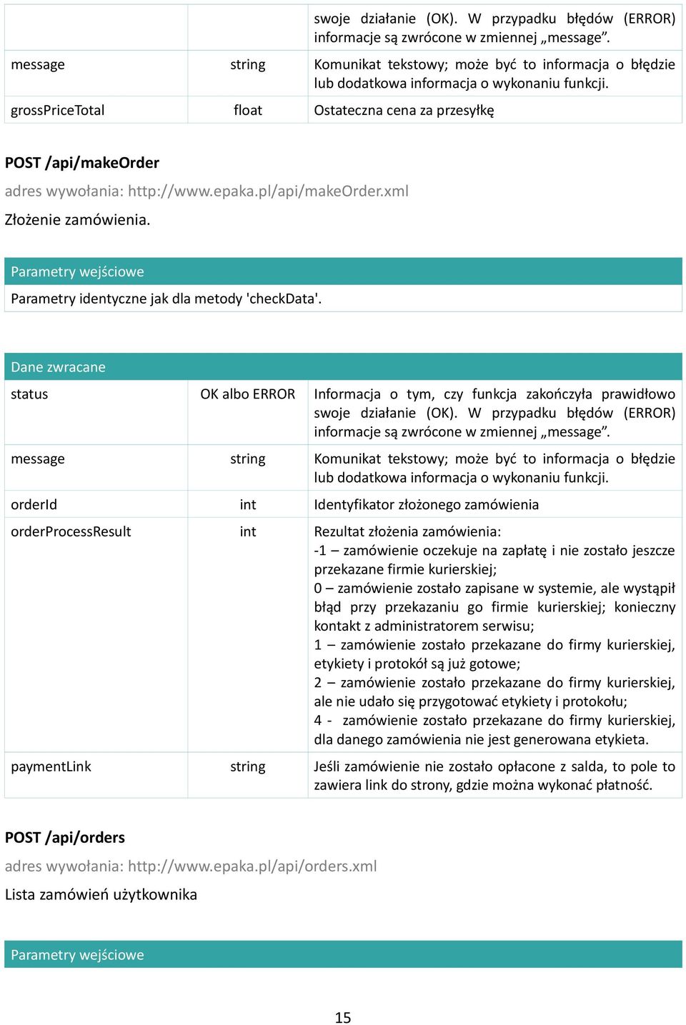 zostało zapisane w systemie, ale wystąpił błąd przy przekazaniu go firmie kurierskiej; konieczny kontakt z administratorem serwisu; 1 zamówienie zostało przekazane do firmy kurierskiej, etykiety i