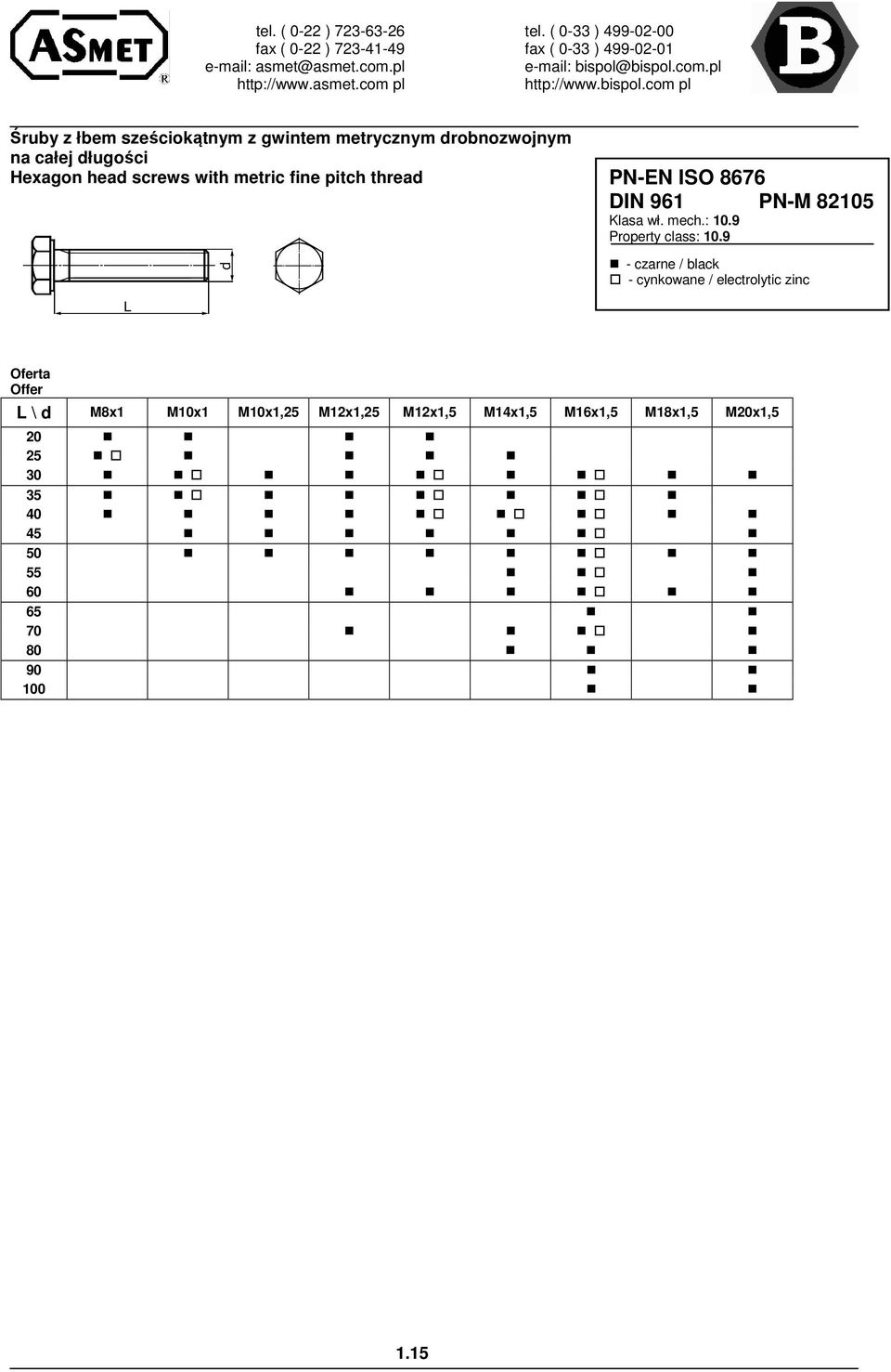 M12x1,5 M14x1,5 M16x1,5 M18x1,5 M20x1,5