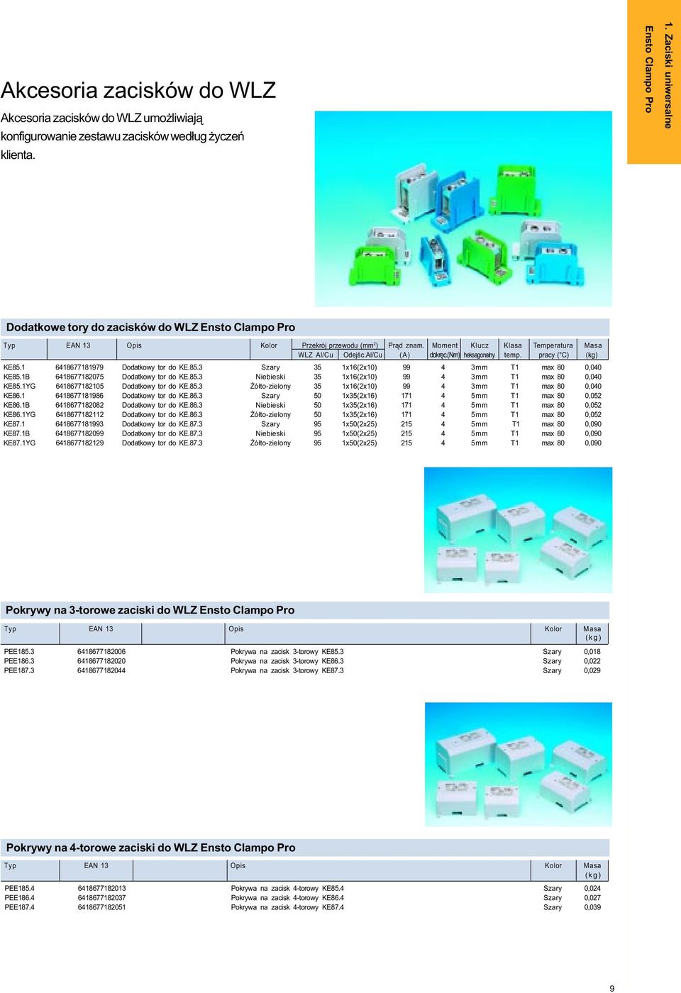 (nm) heksagonalny temp. pracy ( C) KE85.1 6418677181979 Dodatkowy tor do KE.85.3 Szary 35 1x16(2x10) 99 4 3mm T1 max 80 0,040 KE85.1B 6418677182075 Dodatkowy tor do KE.85.3 Niebieski 35 1x16(2x10) 99 4 3mm T1 max 80 0,040 KE85.