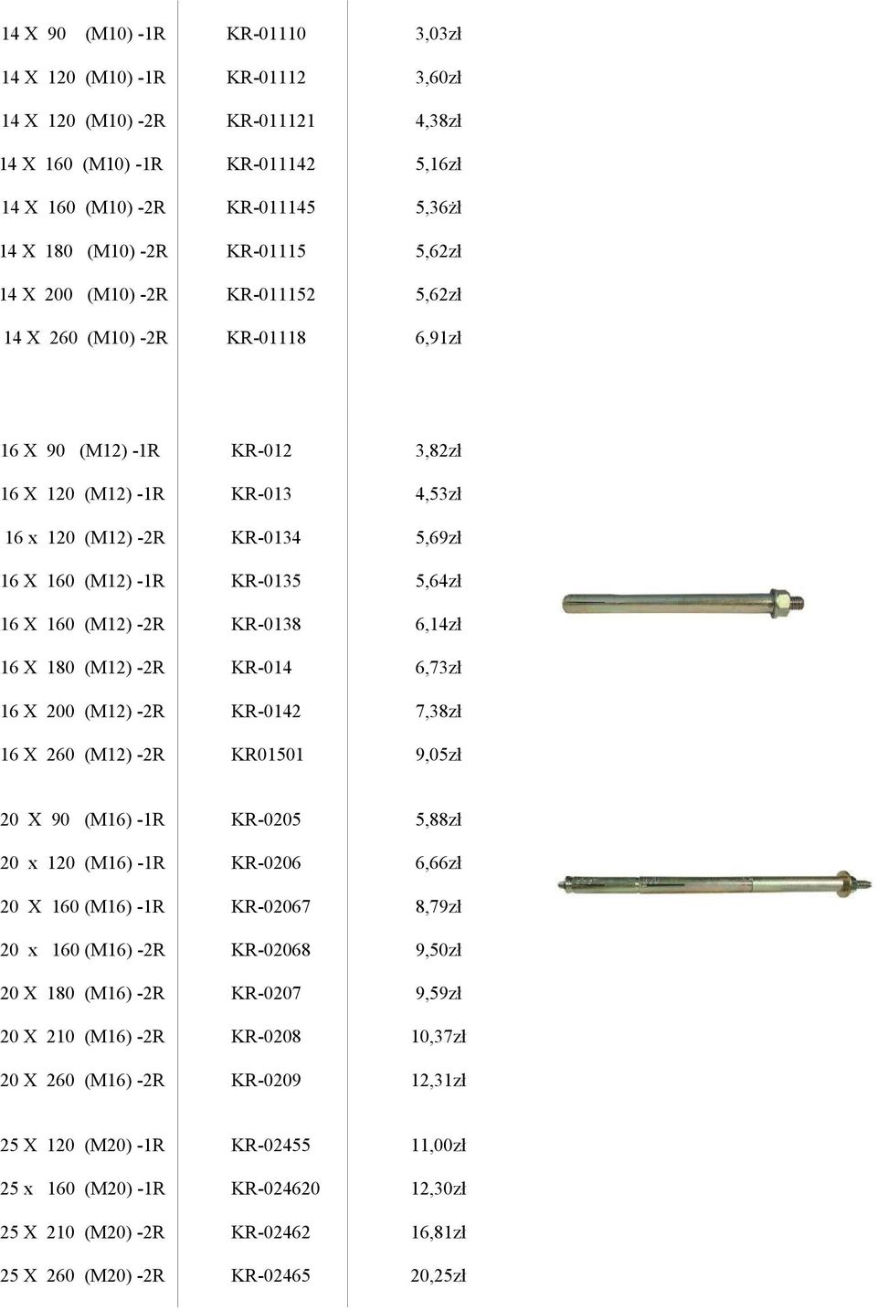 X 200 (M12) -2R 16 X 260 (M12) -2R KR-012 KR-013 KR-0134 KR-0135 KR-0138 KR-014 KR-0142 KR01501 3,82zł 4,53zł 5,69zł 5,64zł 6,14zł 6,73zł 7,38zł 9,05zł 20 X 90 (M16) -1R 20 x 120 (M16) -1R 20 X 160