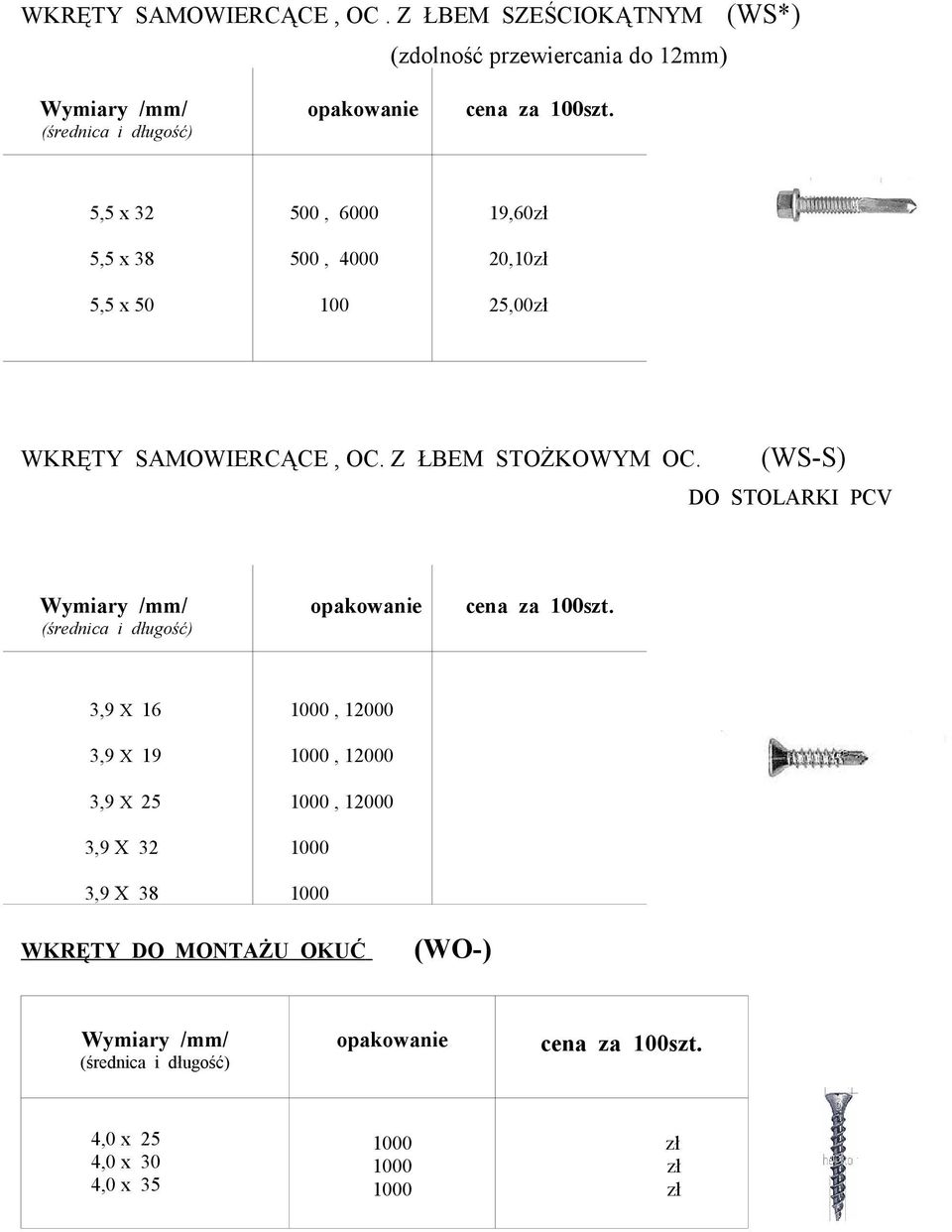 5,5 x 32 5,5 x 38 5,5 x 50, 6000, 4000 100 19,60zł 20,10zł 25,00zł  Z ŁBEM STOŻKOWYM OC.