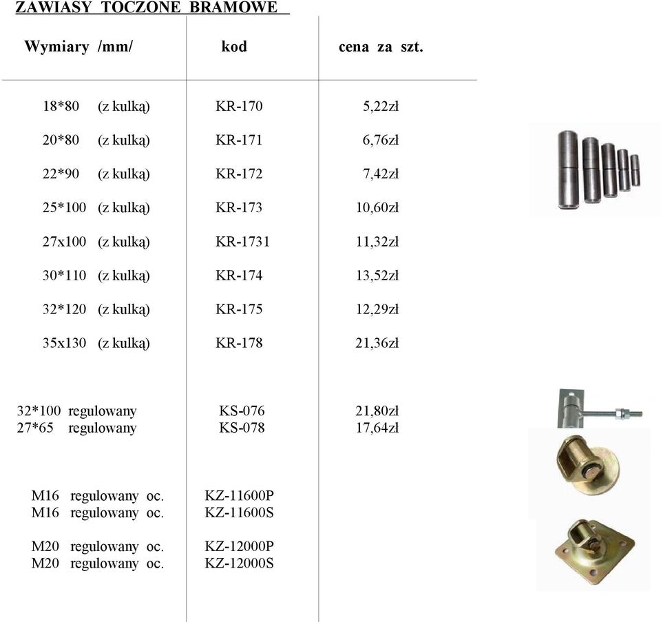 35x130 (z kulką) KR-170 KR-171 KR-172 KR-173 KR-1731 KR-174 KR-175 KR-178 5,22zł 6,76zł 7,42zł 10,60zł 11,32zł