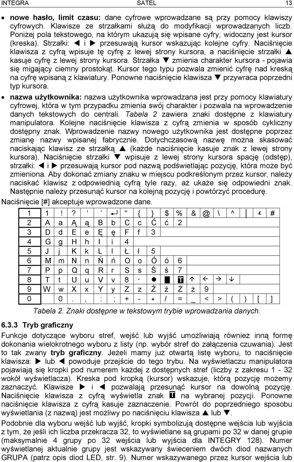 Naciśnięcie klawisza z cyfrą wpisuje tę cyfrę z lewej strony kursora, a naciśnięcie strzałki kasuje cyfrę z lewej strony kursora.