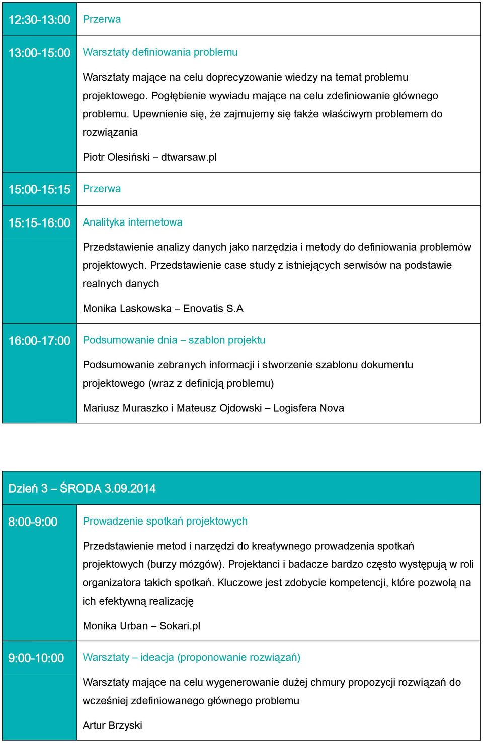 pl 15:00-15:15 Przerwa 15:15-16:00 Analityka internetowa Przedstawienie analizy danych jako narzędzia i metody do definiowania problemów projektowych.