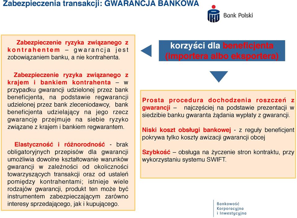 beneficjenta udzielający na jego rzecz gwarancję przejmuje na siebie ryzyko związane z krajem i bankiem regwarantem.