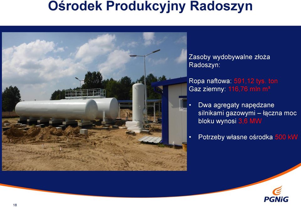 ton Gaz ziemny: 116,76 mln m³ Dwa agregaty napędzane