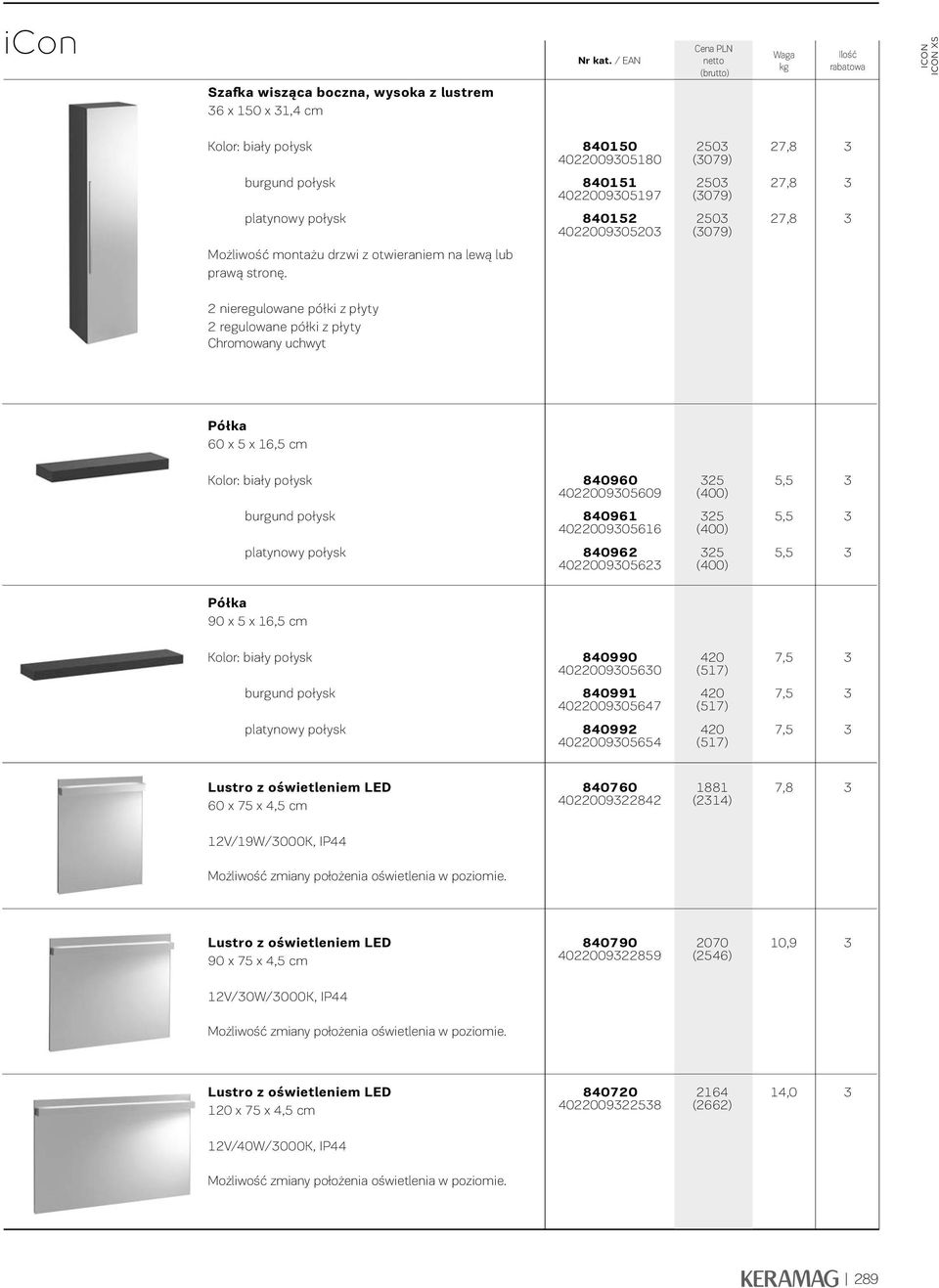 2 nieregulowane półki z płyty 2 regulowane półki z płyty Chromowany uchwyt Półka 60 x 5 x 6,5 cm Kolor: biały połysk 840960 402200905609 25 (400) 5,5 burgund połysk 84096 40220090566 25 (400) 5,5