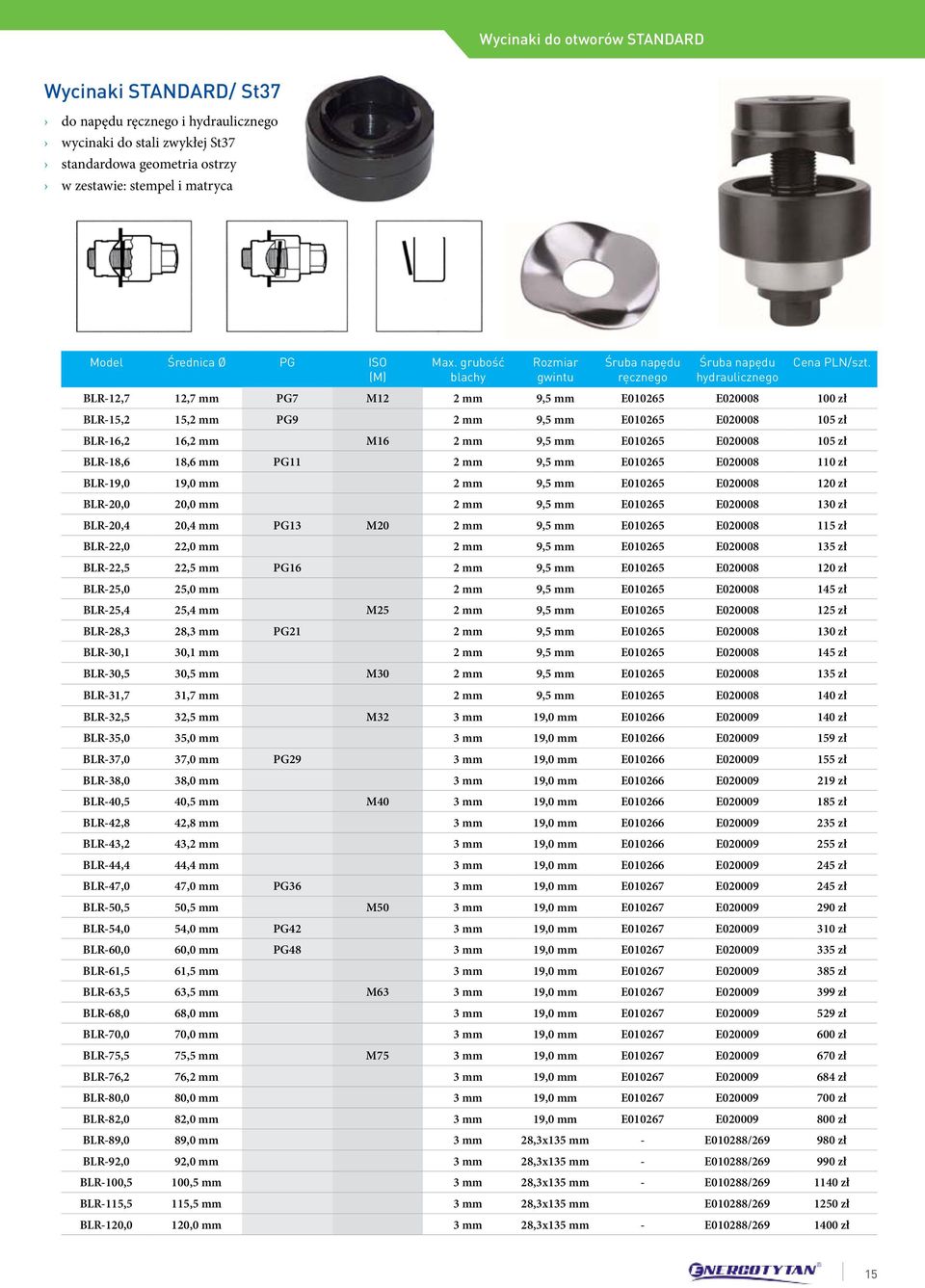 BLR-12,7 12,7 mm PG7 M12 2 mm 9,5 mm E010265 E020008 100 zł BLR-15,2 15,2 mm PG9 2 mm 9,5 mm E010265 E020008 105 zł BLR-16,2 16,2 mm M16 2 mm 9,5 mm E010265 E020008 105 zł BLR-18,6 18,6 mm PG11 2 mm