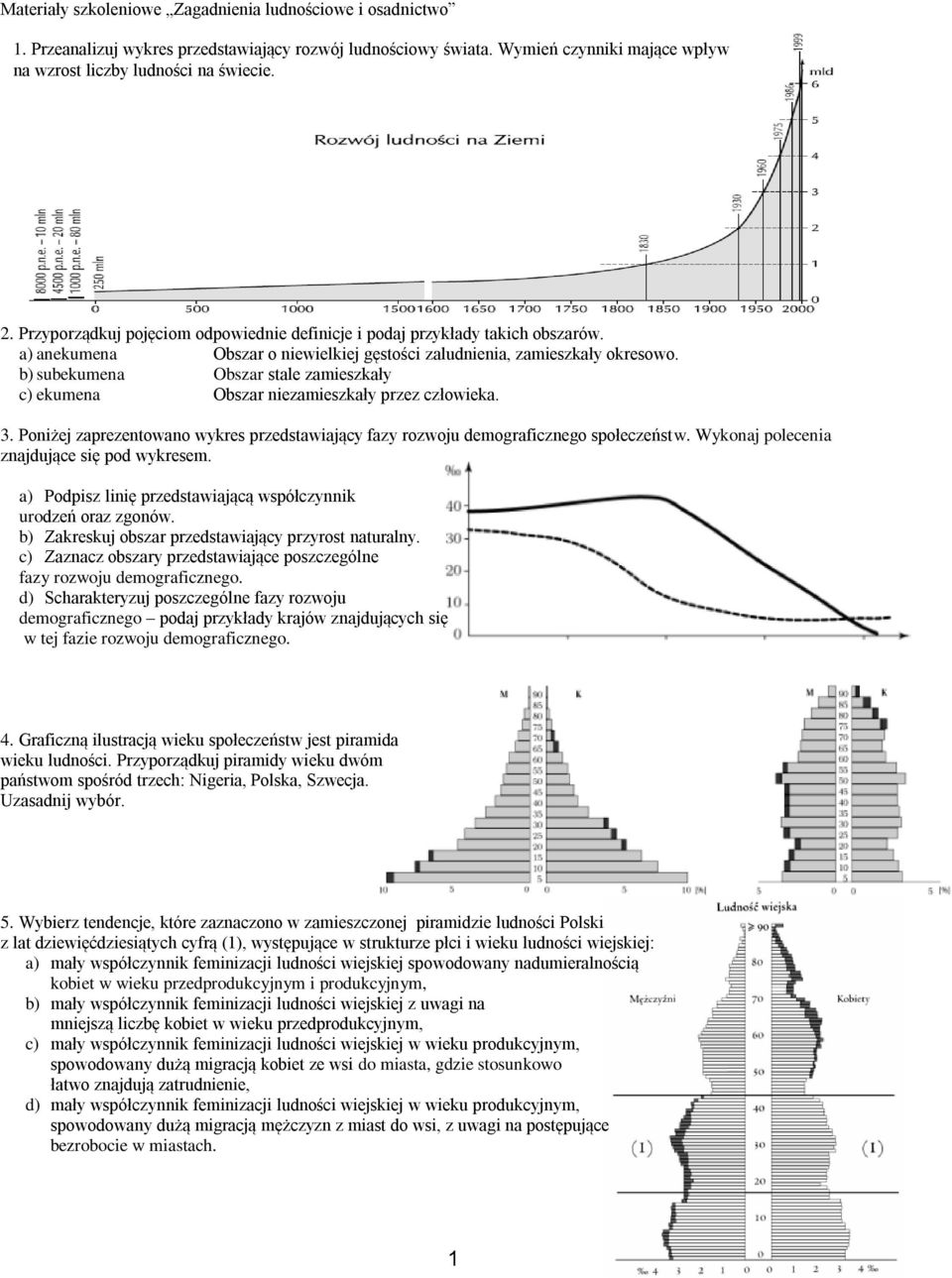 b) subekumena Obszar stale zamieszkały c) ekumena Obszar niezamieszkały przez człowieka. 3. Poniżej zaprezentowano wykres przedstawiający fazy rozwoju demograficznego społeczeństw.