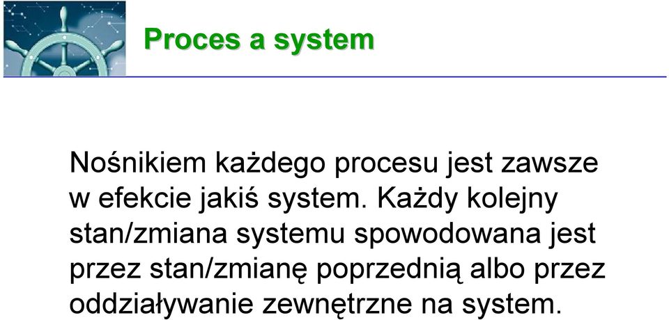 Każdy kolejny stan/zmiana systemu spowodowana jest