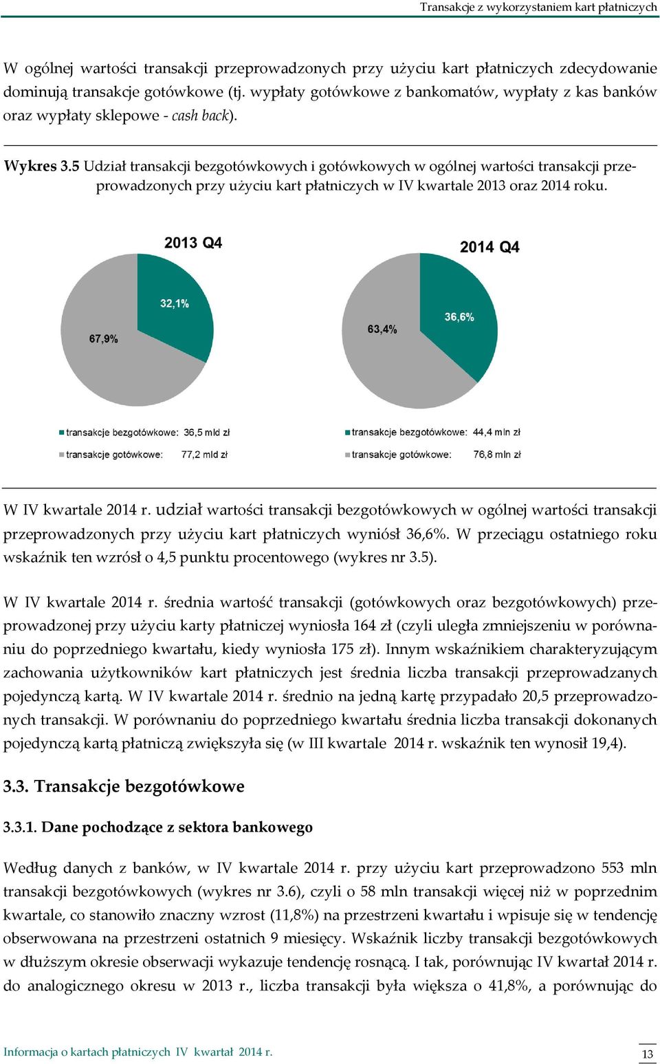 5 Udział transakcji bezgotówkowych i gotówkowych w ogólnej wartości transakcji przeprowadzonych przy użyciu kart płatniczych w IV kwartale oraz roku. W IV kwartale r.