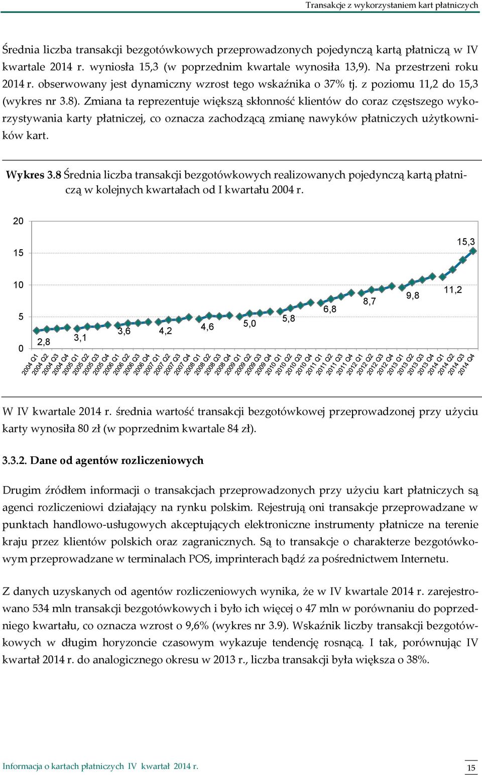 Zmiana ta reprezentuje większą skłonność klientów do coraz częstszego wykorzystywania karty płatniczej, co oznacza zachodzącą zmianę nawyków płatniczych użytkowników kart. Wykres 3.