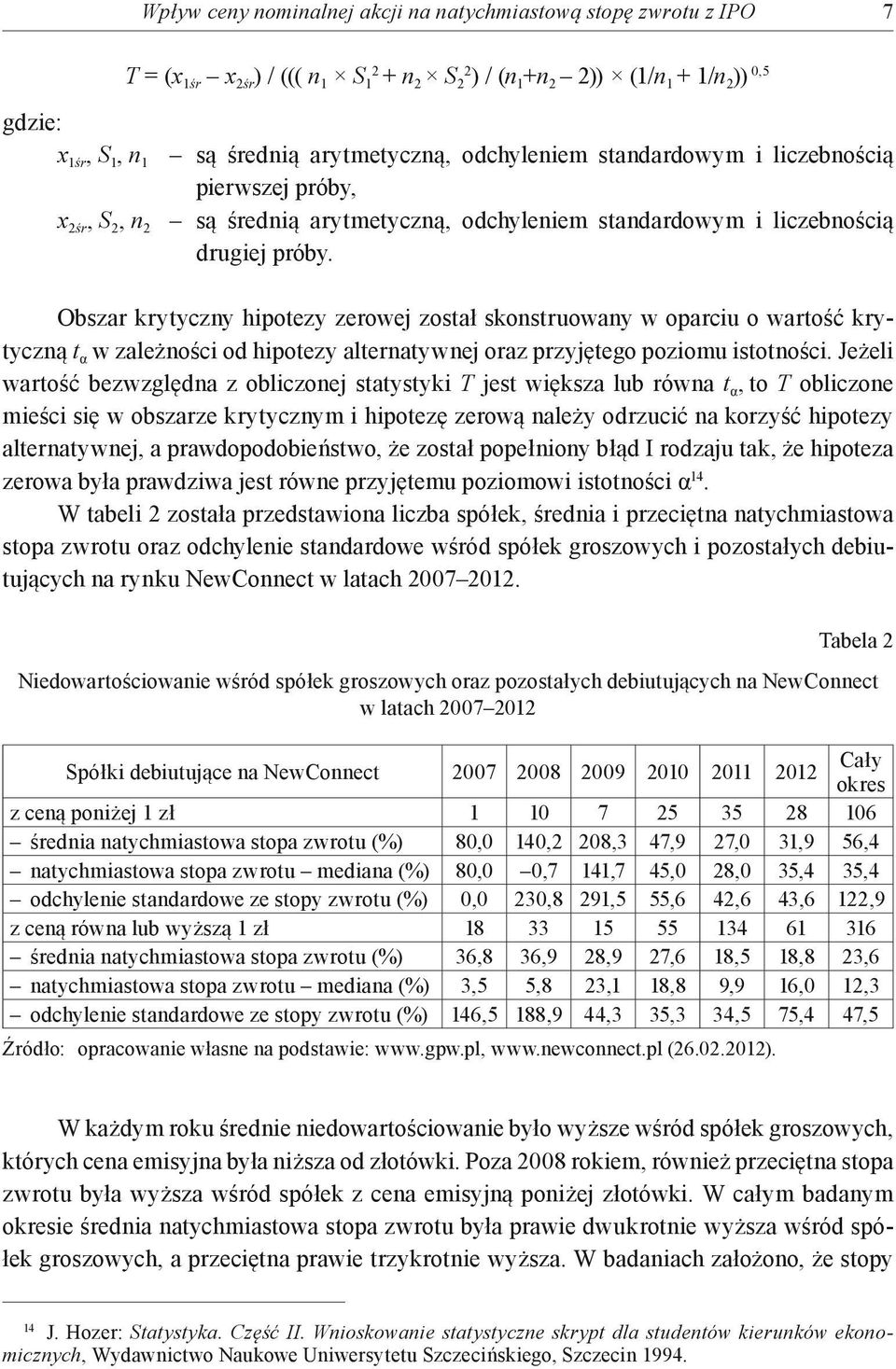 Obszar krytyczny hipotezy zerowej został skonstruowany w oparciu o wartość krytyczną t α w zależności od hipotezy alternatywnej oraz przyjętego poziomu istotności.
