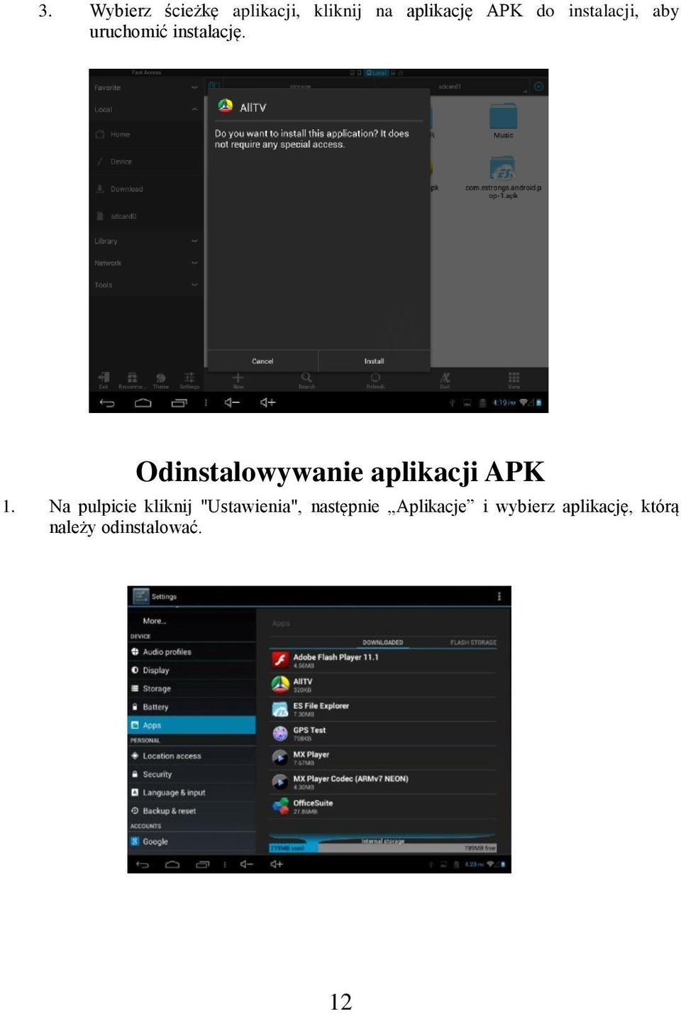 Odinstalowywanie aplikacji APK 1.