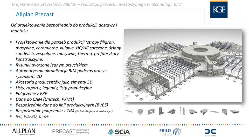 Rysunki tworzone jednym przyciskiem Automatyczna aktualizacja BIM podczas pracy z rysunkami 2D Akcesoria producentów jako elmenty 3D Listy, raporty,