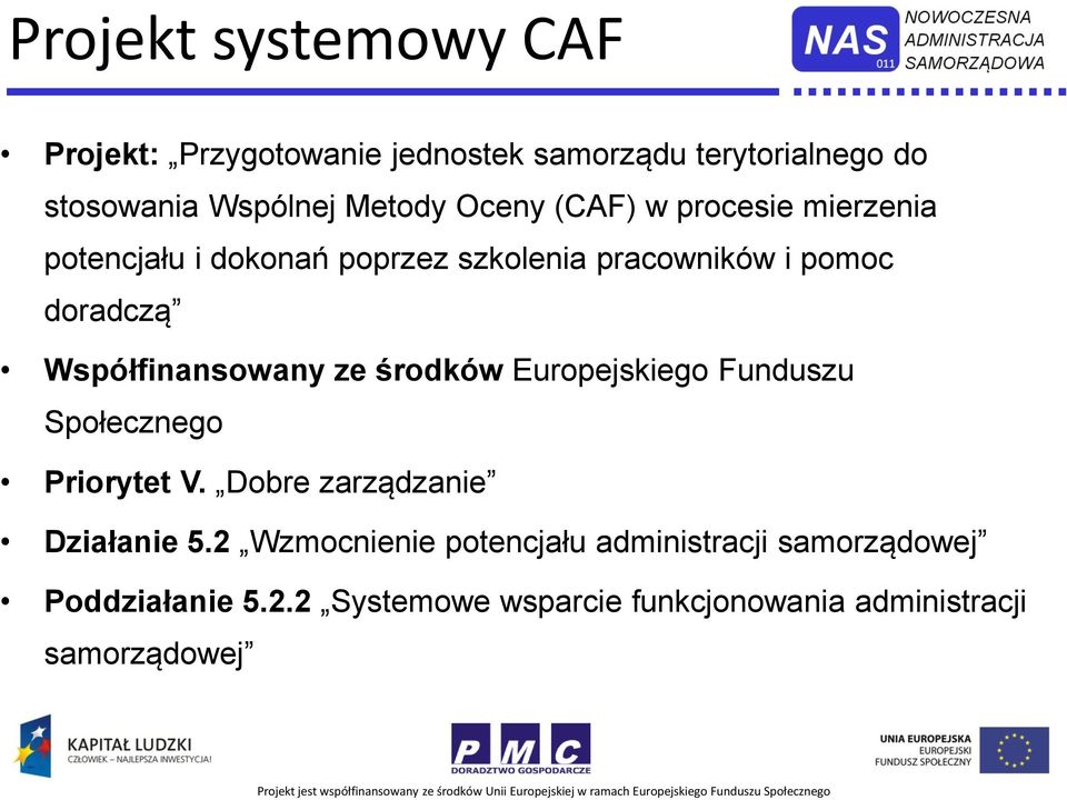 Współfinansowany ze środków Europejskiego Funduszu Społecznego Priorytet V. Dobre zarządzanie Działanie 5.