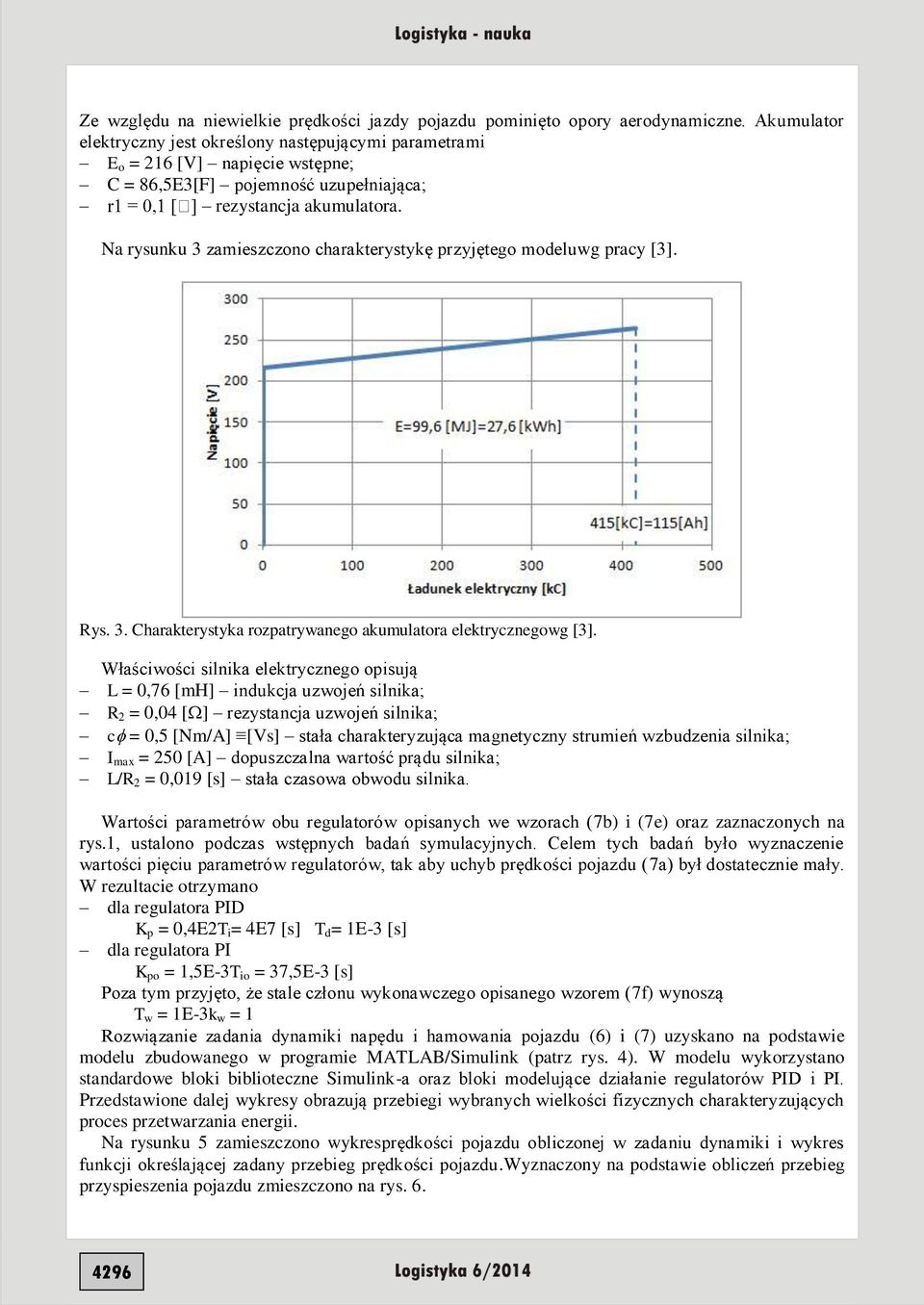 Na rysunku 3 zamieszczono charakterystykę przyjętego modeluwg pracy [3]. Rys. 3. Charakterystyka rozpatrywanego akumulatora elektrycznegowg [3].