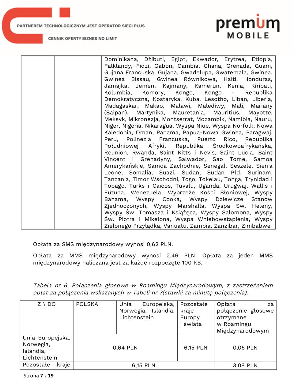 Malediwy, Mali, Mariany (Saipan), Martynika, Mauretania, Mauritius, Mayotte, Meksyk, Mikronezja, Montserrat, Mozambik, Namibia, Nauru, Niger, Nigeria, Nikaragua, Wyspa Niue, Wyspa Norfolk, Nowa