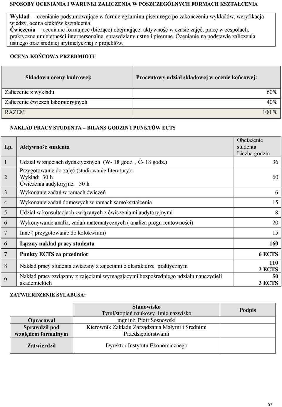 Ocenianie na podstawie zaliczenia ustnego oraz średniej arytmetycznej z projektów.