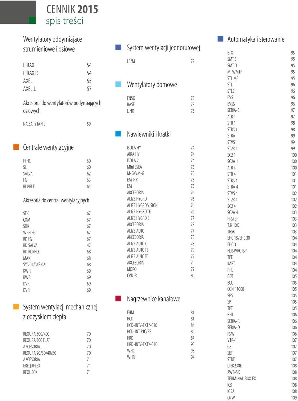 RD FG 67 RD SALVA 47 RD RLI/RLE 68 MAK 68 SYS 01/SYS 02 68 KWR 69 KWRI 69 DVR 69 DVRI 69 System wentylacji mechanicznej z odzyskiem ciepła REQURA 300/400 70 REQURA 300 FLAT 70 AKCESORIA 70 REQURA