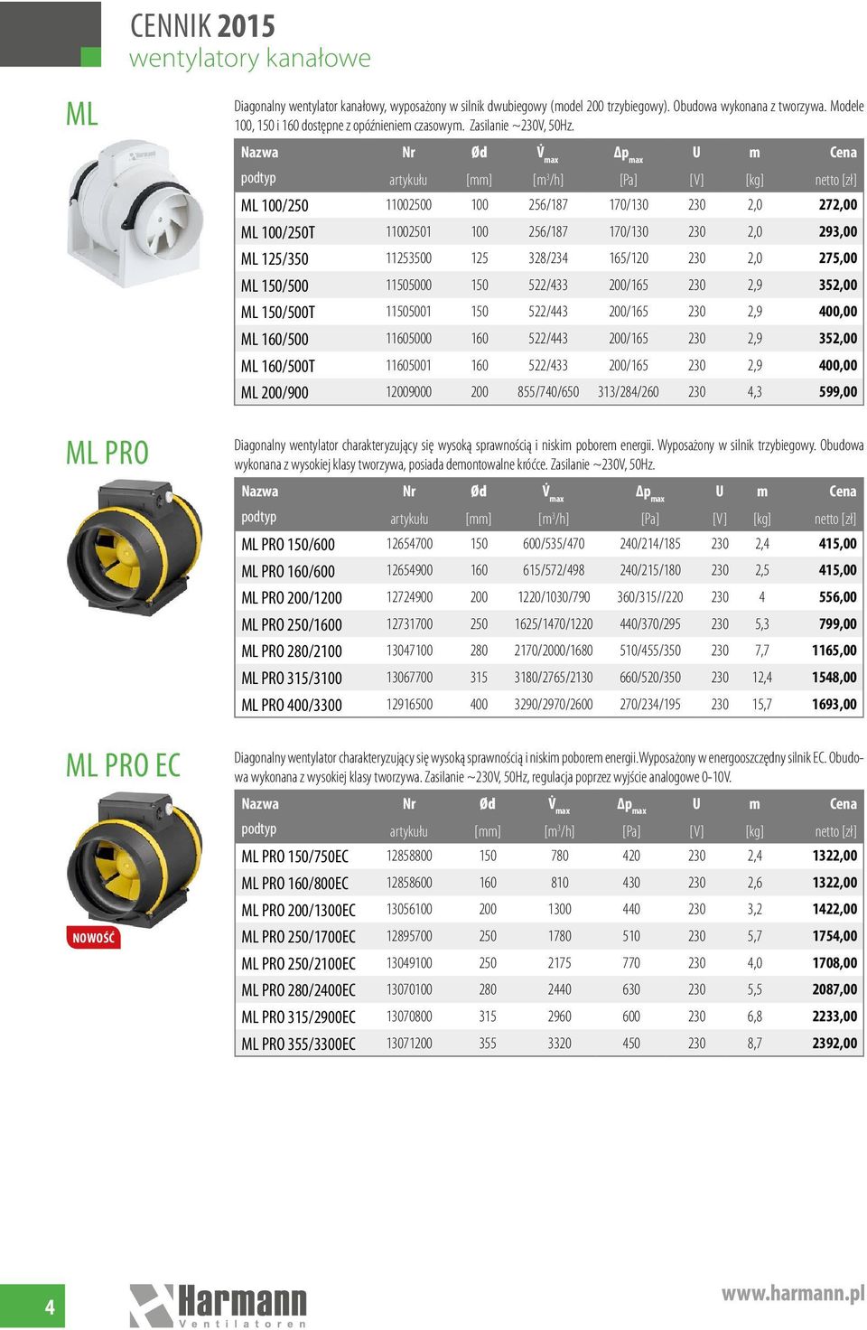 Nr Ød ML 100/250 11002500 100 256/187 170/130 230 2,0 272,00 ML 100/250T 11002501 100 256/187 170/130 230 2,0 293,00 ML 125/350 11253500 125 328/234 165/120 230 2,0 275,00 ML 150/500 11505000 150