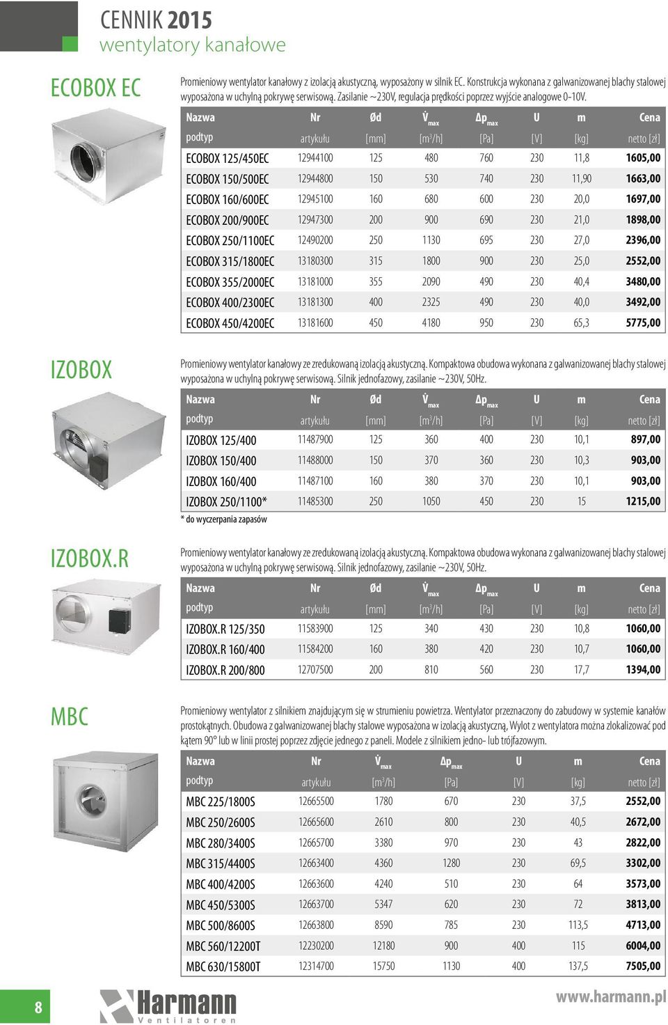 Nr Ød ECOBOX 125/450EC 12944100 125 480 760 230 11,8 1605,00 ECOBOX 150/500EC 12944800 150 530 740 230 11,90 1663,00 ECOBOX 160/600EC 12945100 160 680 600 230 20,0 1697,00 ECOBOX 200/900EC 12947300