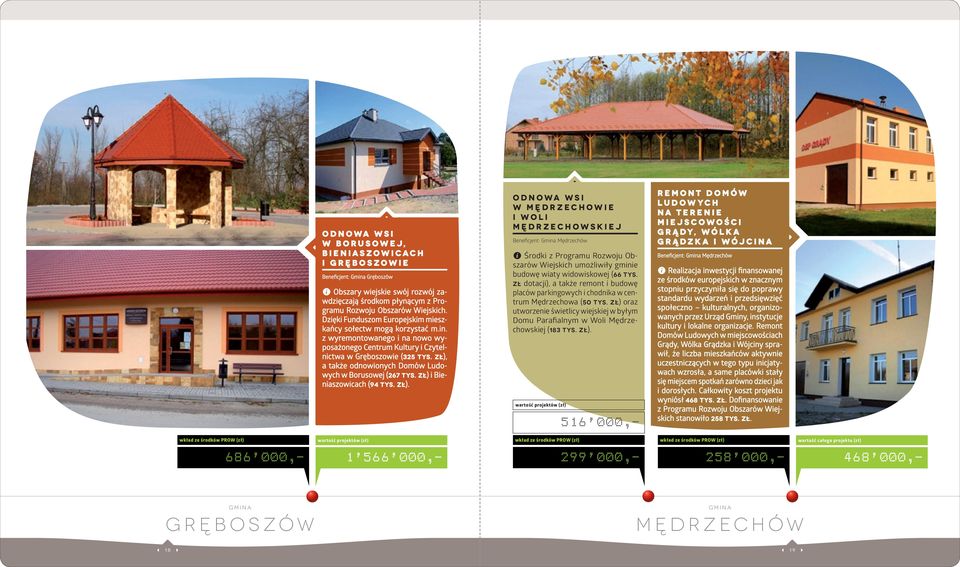 zł), a także odnowionych Domów Ludowych w Borusowej (267 tys. zł) 
