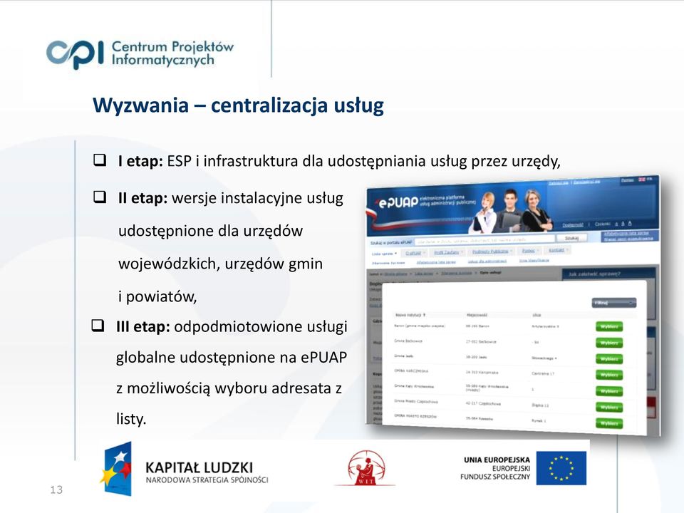 udostępnione dla urzędów wojewódzkich, urzędów gmin i powiatów, III etap: