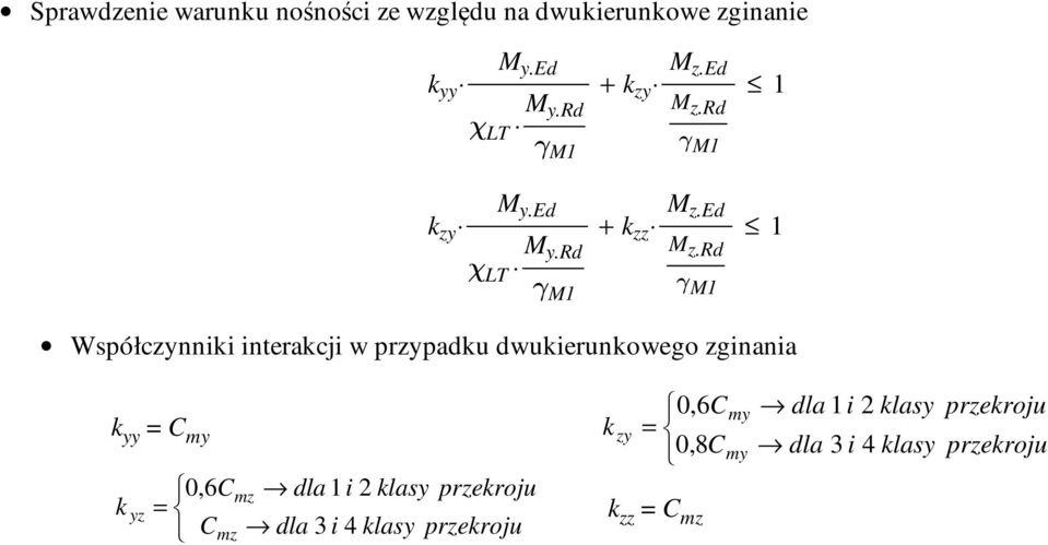 rd γ M1 γ M1 k zy χ LT M y.ed M z.ed + k zz 1 M y.