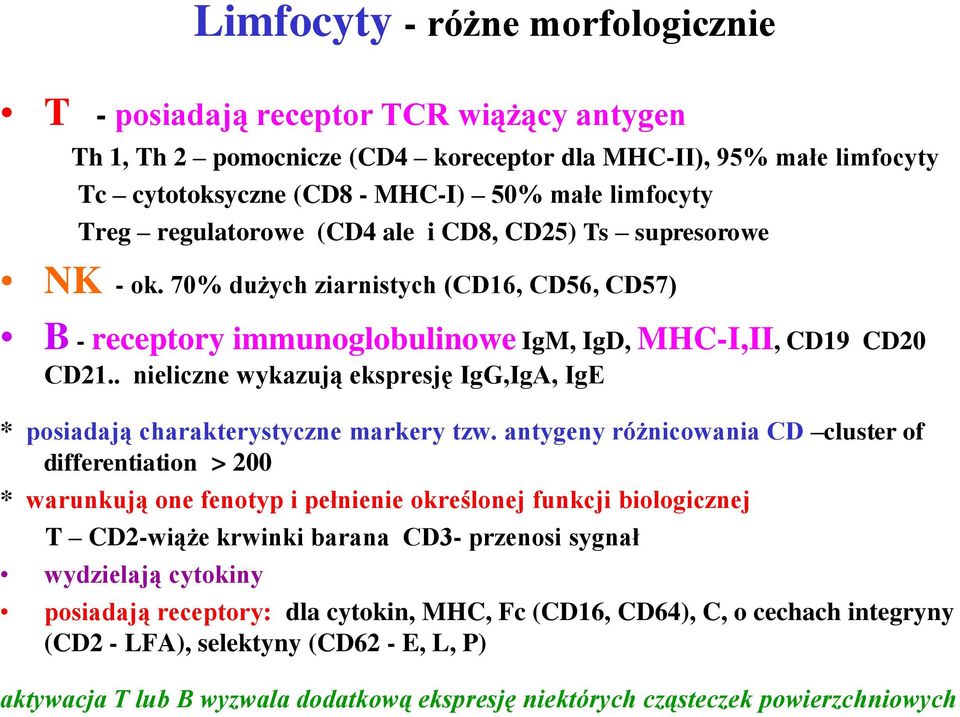 . nieliczne wykazują ekspresję IgG,IgA, IgE * posiadają charakterystyczne markery tzw.