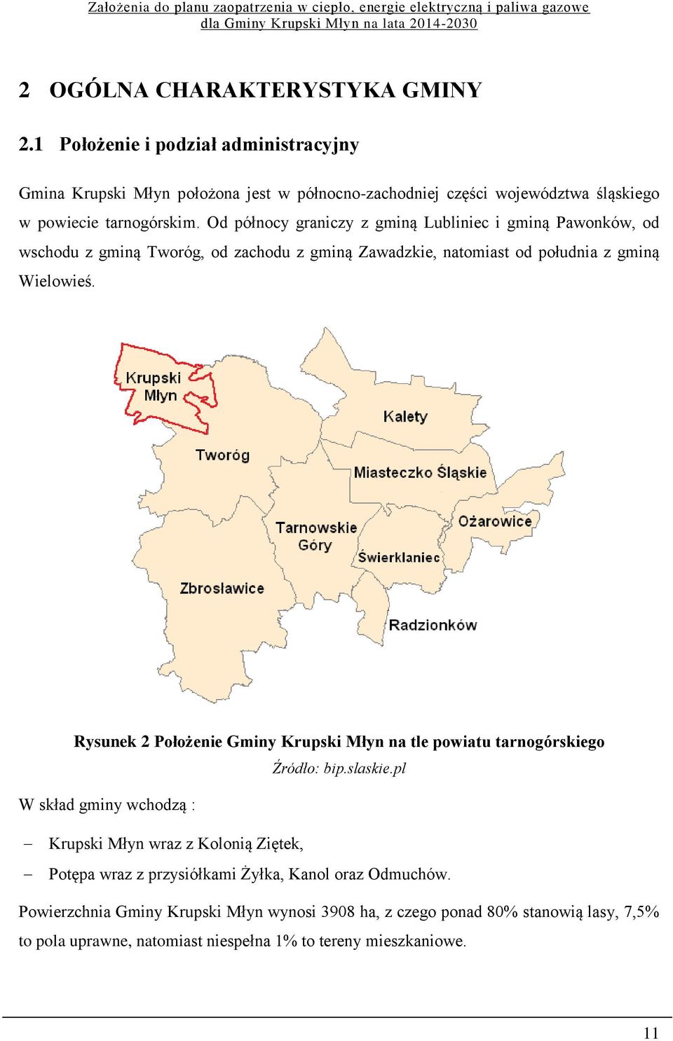 Od północy graniczy z gminą Lubliniec i gminą Pawonków, od wschodu z gminą Tworóg, od zachodu z gminą Zawadzkie, natomiast od południa z gminą Wielowieś.
