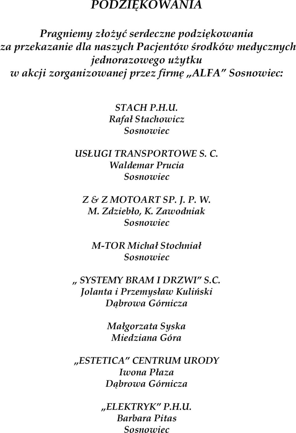 Waldemar Prucia Z & Z MOTOART SP. J. P. W. M. Zdziebło, K. Zawodniak M-TOR Michał Stochniał SYSTEMY BRAM I DRZWI S.C.
