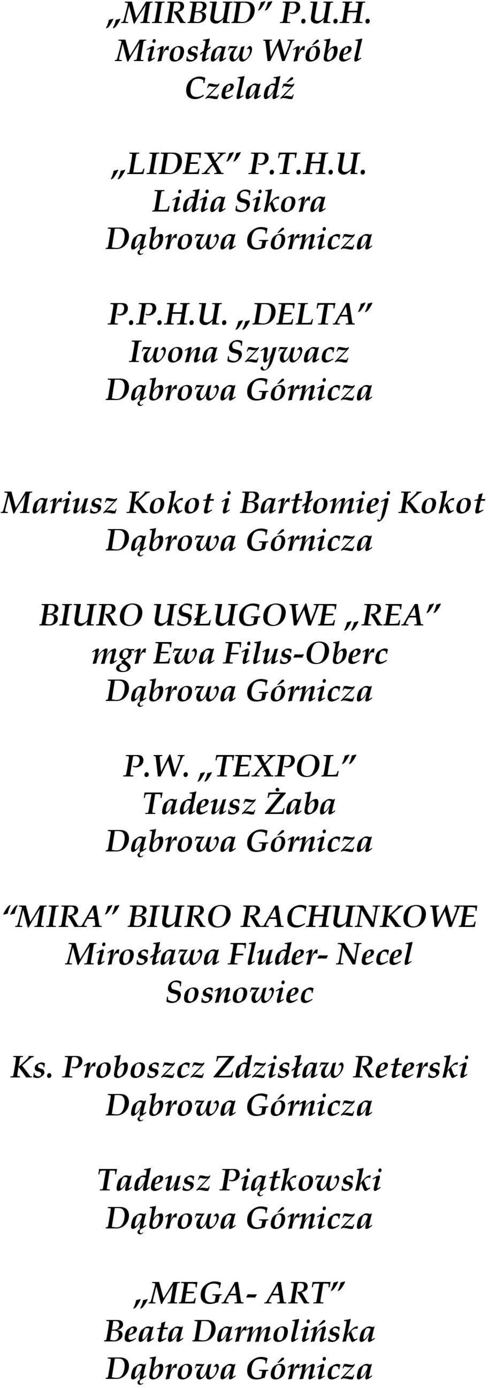 Iwona Szywacz Mariusz Kokot i Bartłomiej Kokot BIURO USŁUGOWE REA mgr Ewa