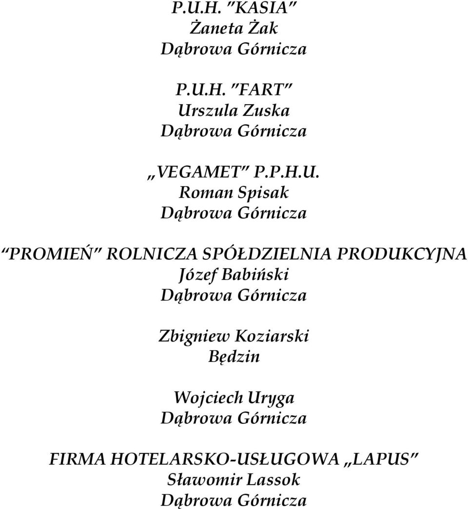 Roman Spisak PROMIEŃ ROLNICZA SPÓŁDZIELNIA PRODUKCYJNA