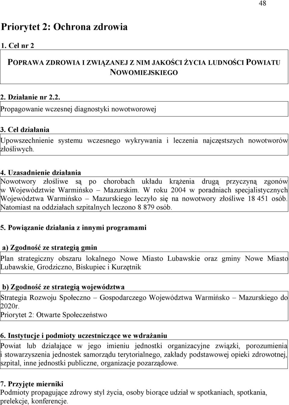 Uzasadnienie działania Nowotwory złośliwe są po chorobach układu krążenia drugą przyczyną zgonów w Województwie Warmińsko Mazurskim.