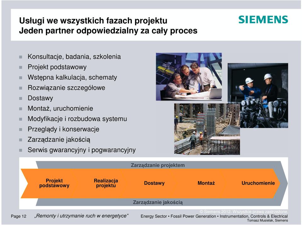 Zarządzanie jakością Serwis gwarancyjny i pogwarancyjny Zarządzanie projektem Projekt podstawowy Realizacja projektu Dostawy ontaż