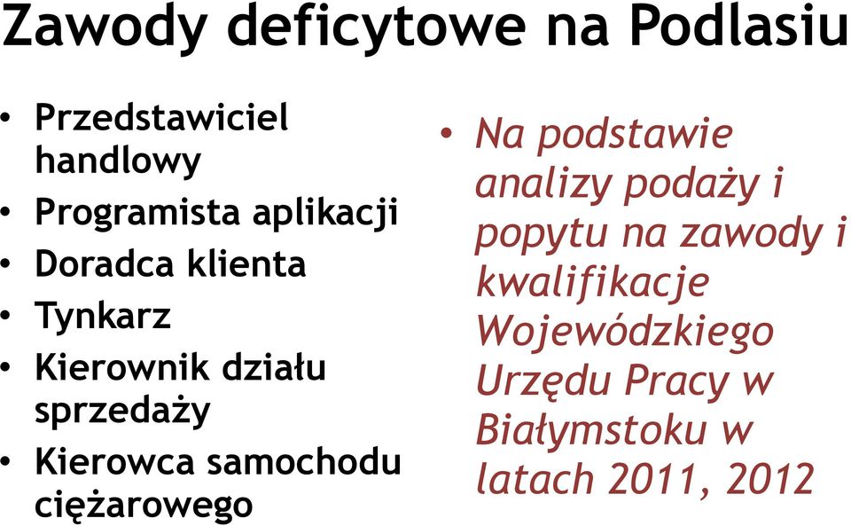 samochodu ciężarowego Na podstawie analizy podaży i popytu na zawody