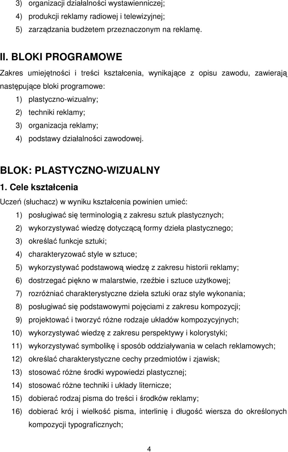 podstawy działalności zawodowej. BLOK: PLASTYCZNO-WIZUALNY 1.