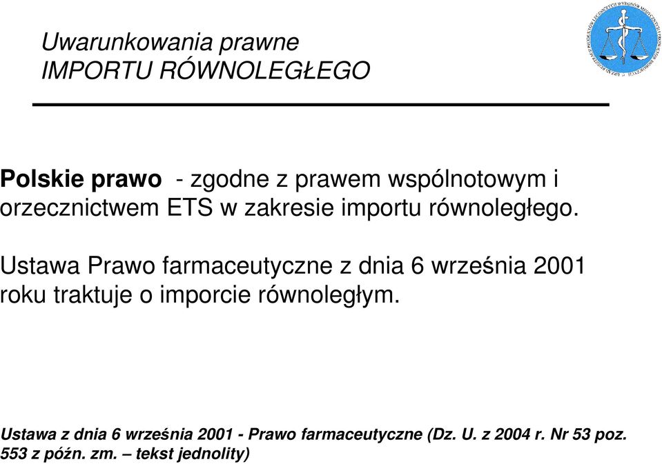 Ustawa Prawo farmaceutyczne z dnia 6 września 2001 roku traktuje o imporcie