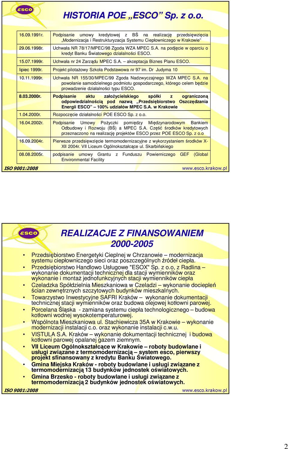 Projekt pilotażowy Szkoła Podstawowa nr 97 im. Dr Judyma 10 10.11.1999r. Uchwała NR 155/30/MPEC/99 Zgoda Nadzwyczajnego WZA 