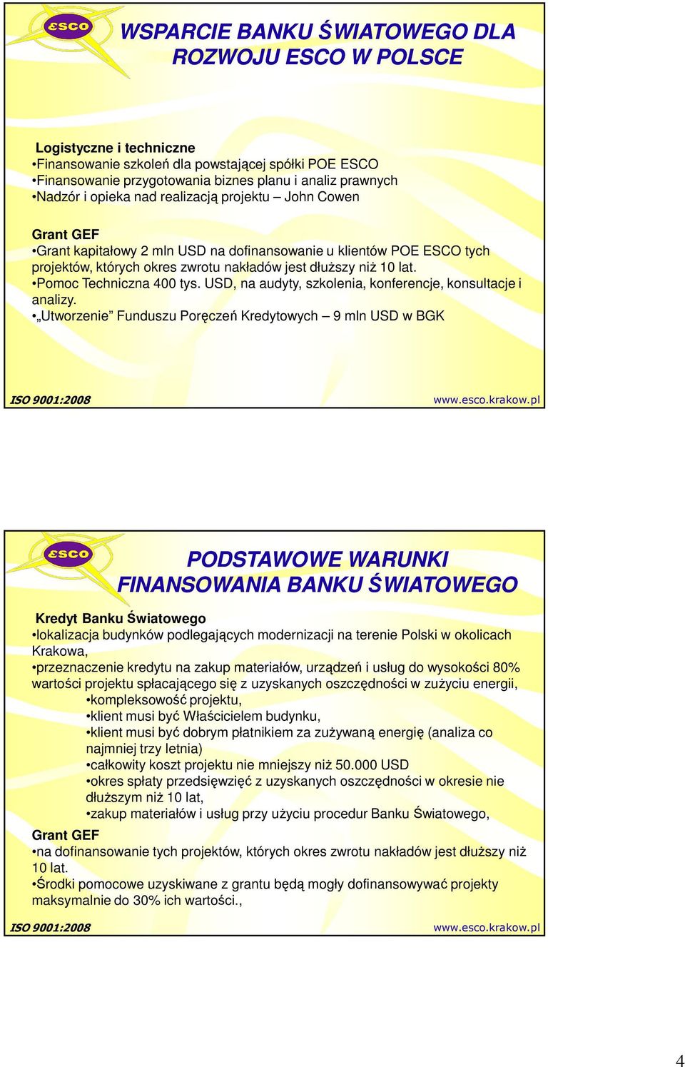 Pomoc Techniczna 400 tys. USD, na audyty, szkolenia, konferencje, konsultacje i analizy.