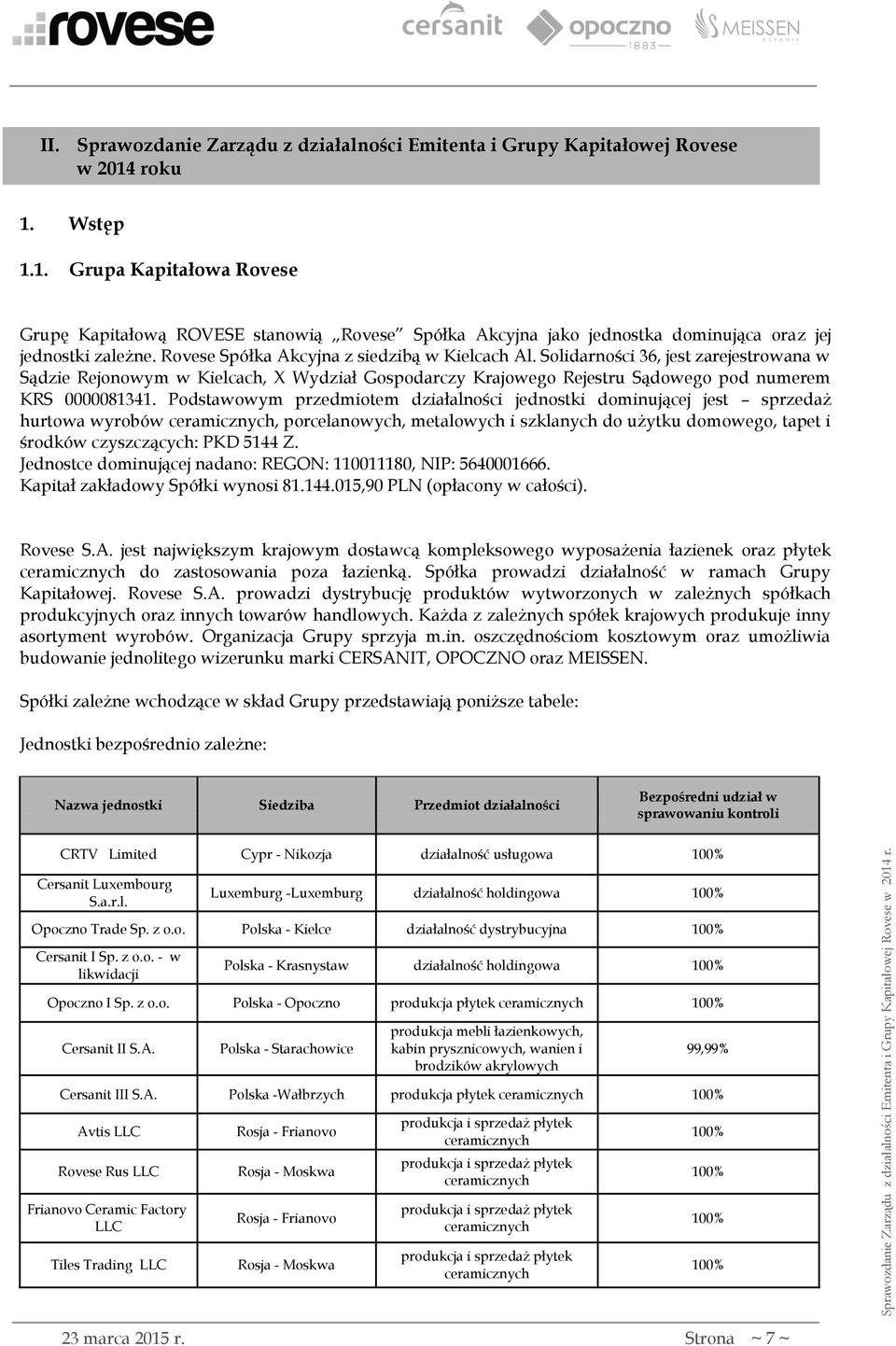 Solidarności 36, jest zarejestrowana w Sądzie Rejonowym w Kielcach, X Wydział Gospodarczy Krajowego Rejestru Sądowego pod numerem KRS 0000081341.