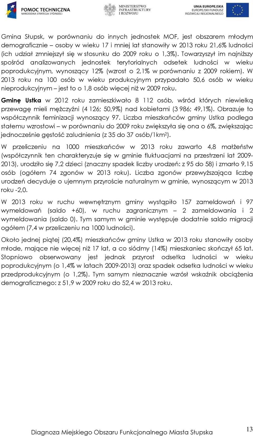 W 2013 roku na 100 osób w wieku produkcyjnym przypadało 50,6 osób w wieku nieprodukcyjnym jest to o 1,8 osób więcej niż w 2009 roku.