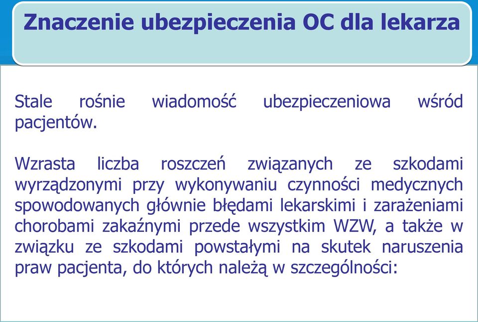 spowodowanych głównie błędami lekarskimi i zarażeniami chorobami zakaźnymi przede wszystkim WZW, a