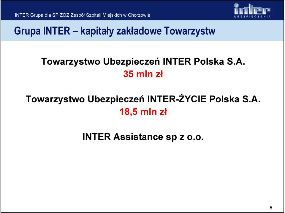 35 mln zł Towarzystwo Ubezpieczeń INTER-ŻYCIE