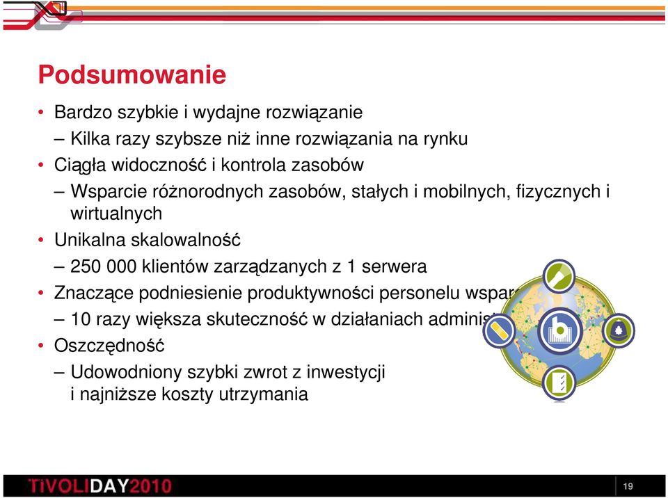 000 klientów zarządzanych z 1 serwera Znaczące podniesienie produktywności personelu wsparcia 10 razy większa