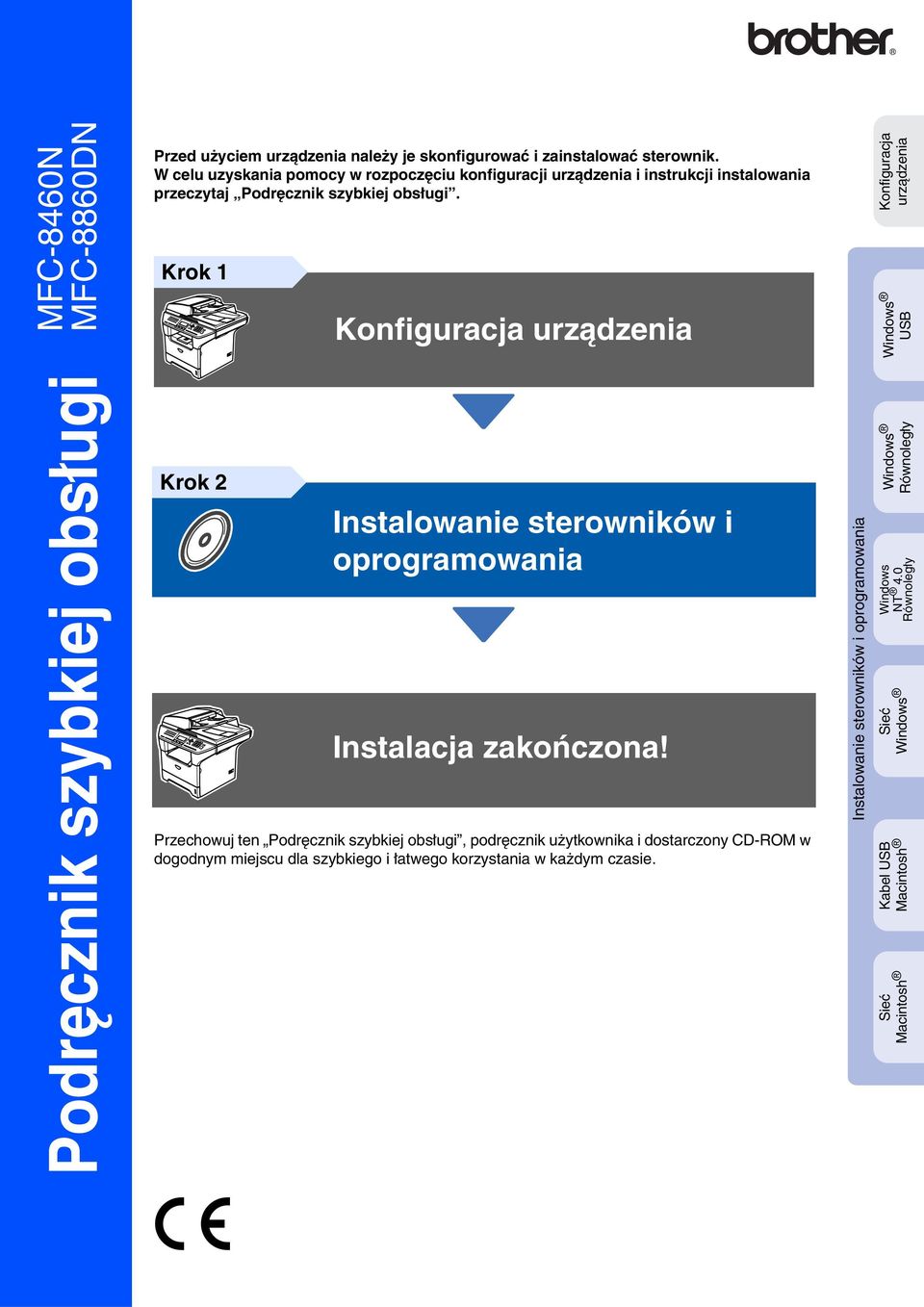 Krok 1 Konfiguracja urządzenia Konfiguracja urządzenia USB Podręcznik szybkiej obsługi Krok 2 Instalowanie sterowników i oprogramowania Instalacja