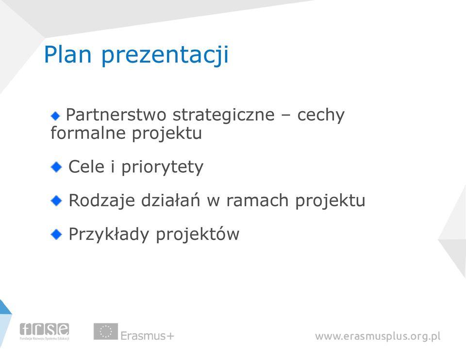 projektu Cele i priorytety Rodzaje